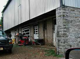 Isaac Yost barn showing original stone foundation