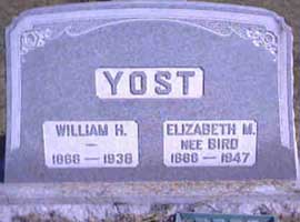 Gravestone of William H. and Elizabeth M. [Bird] Yost