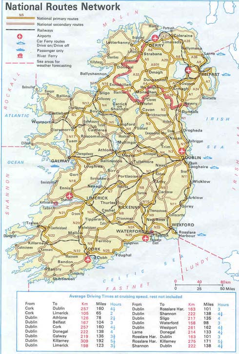 Map of Ireland Routes