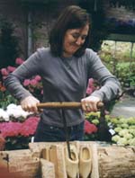 Jody making wooden shoes